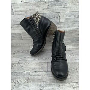 Pikolinos Leather Ankle Boots‎ Black Knit Cuff Zipper Accents Size 37